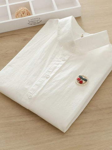 Women Cherry Charm Cotton Shirt – Minimal, with a Twist
