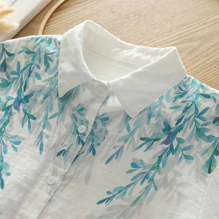 Women Blue Leaf Printed Shirt